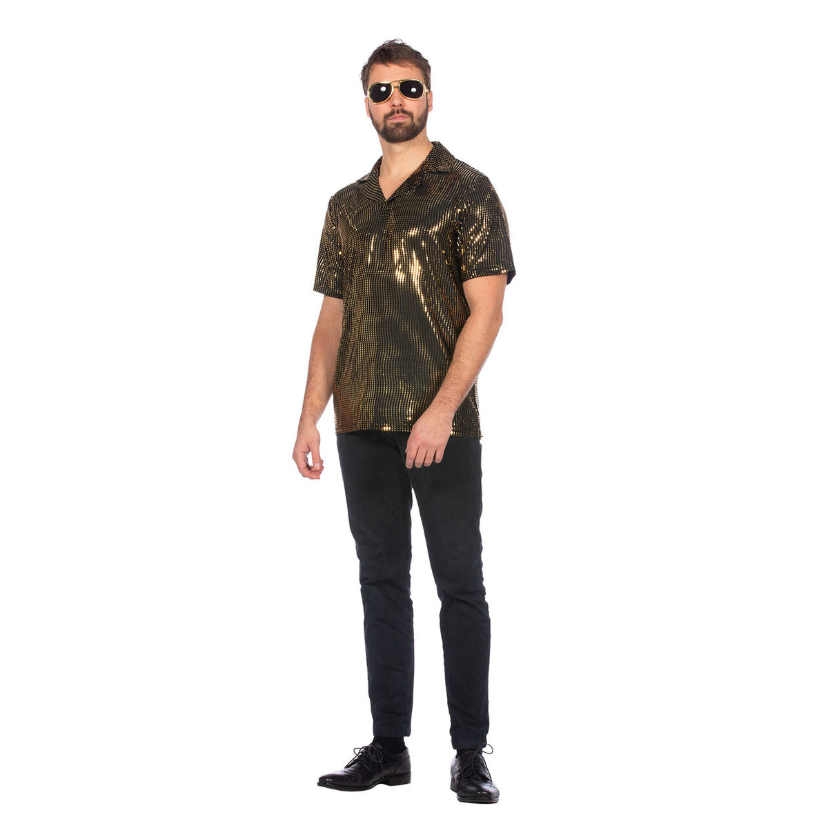 Op deze afbeelding zie je een Kostuums, van het merk Wilbers. Shirt Metallic Disco Bal Goud Man