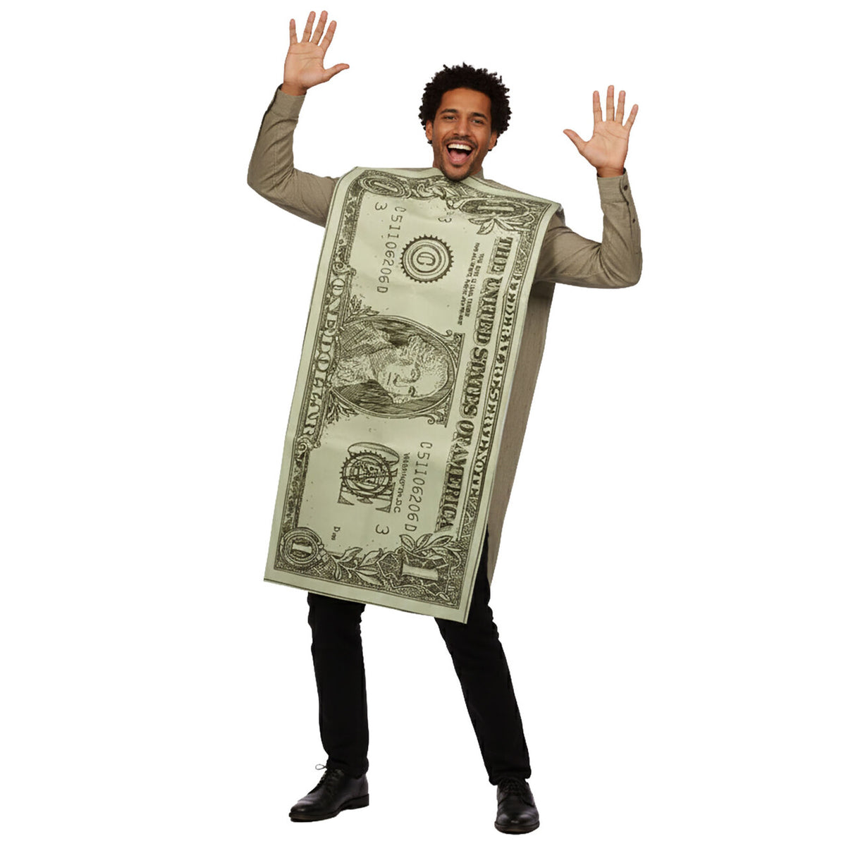 Op deze afbeelding zie je een Kostuums, van het merk Wilbers. Cash Me If You Can Dollar Tuniek Unisex Kostuum