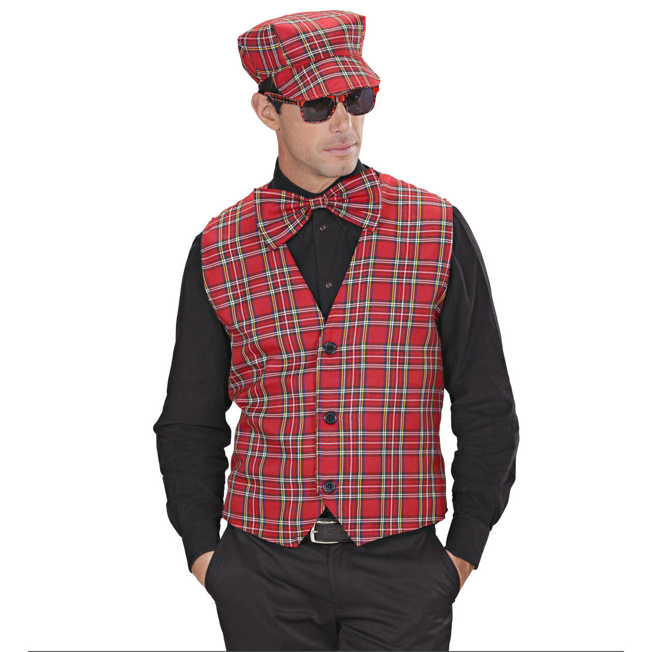 Op deze afbeelding zie je een Accessoires, van het merk Widmann. Bril Schotse Ruit Rood