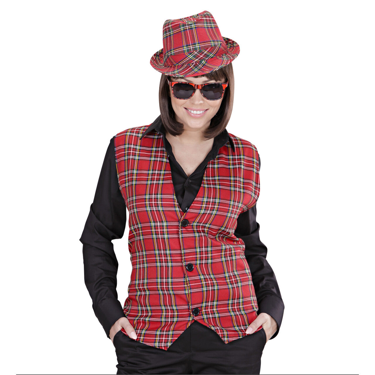 Op deze afbeelding zie je een Accessoires, van het merk Widmann. Bril Schotse Ruit Rood