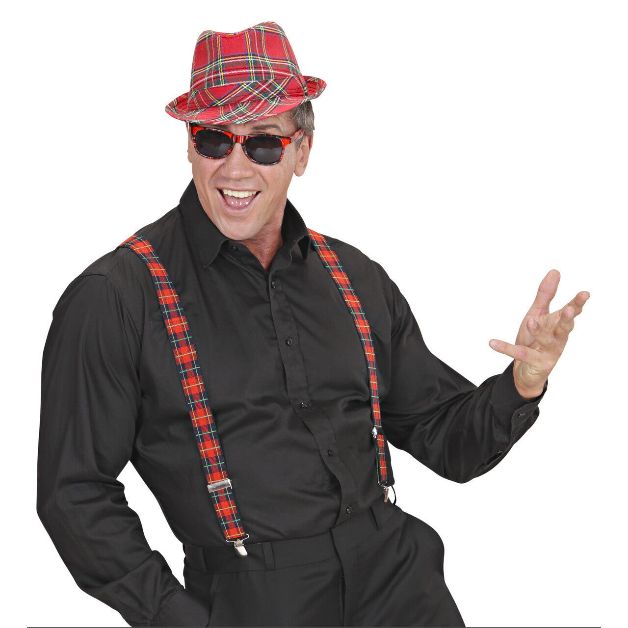 Op deze afbeelding zie je een Accessoires, van het merk Widmann. Bril Schotse Ruit Rood