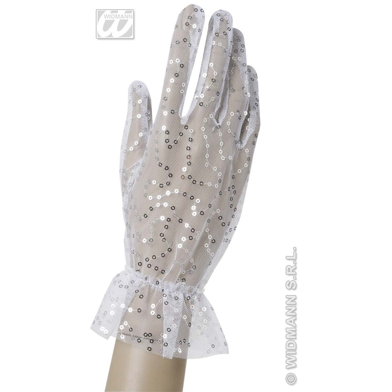 Op deze afbeelding zie je een Accessoires, van het merk Widmann. Nethandschoenen Met Pailletten Wit