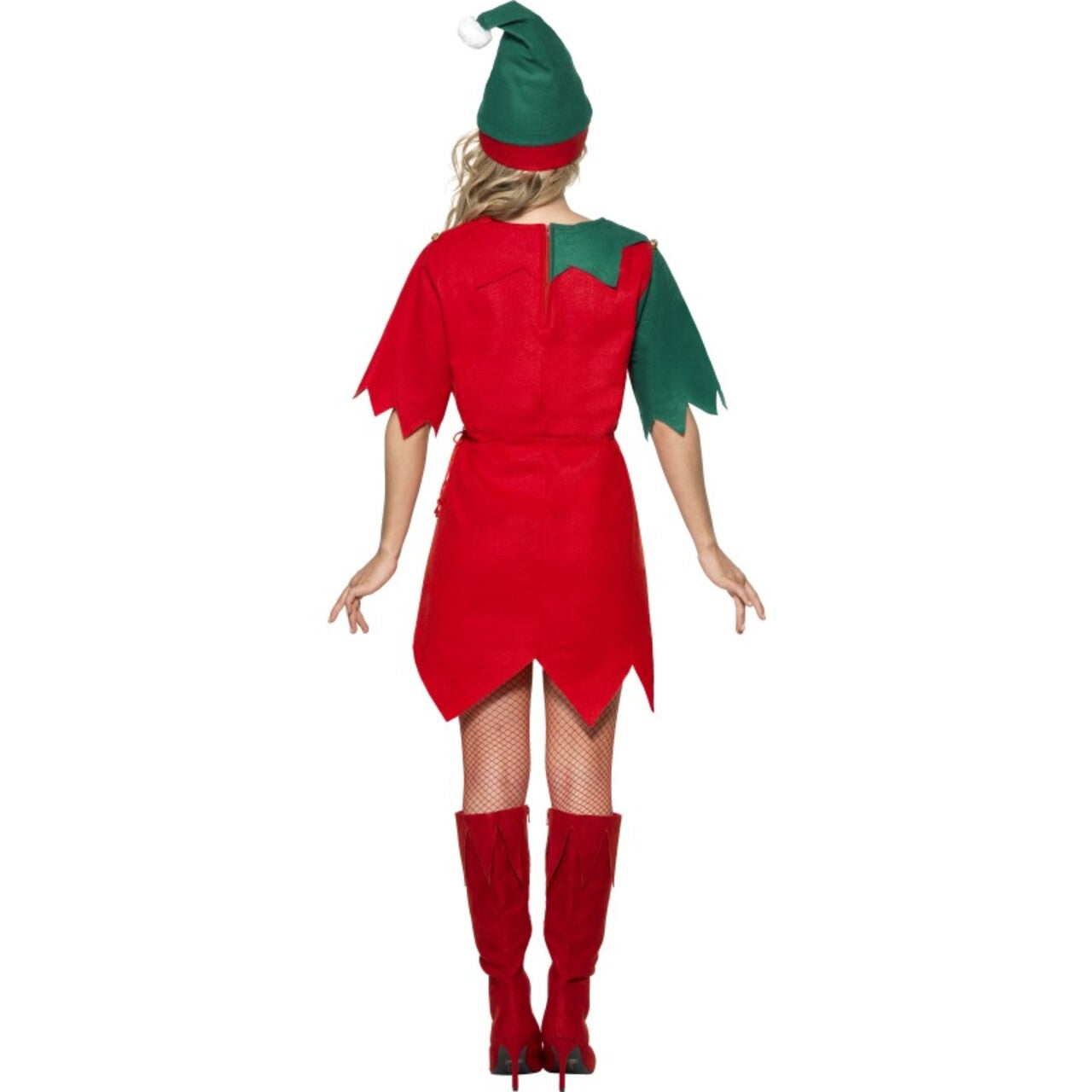 Op deze afbeelding zie je een Kostuums, van het merk Smiffy's. Groen-Rode Kerst Elf Vrouw Kostuum