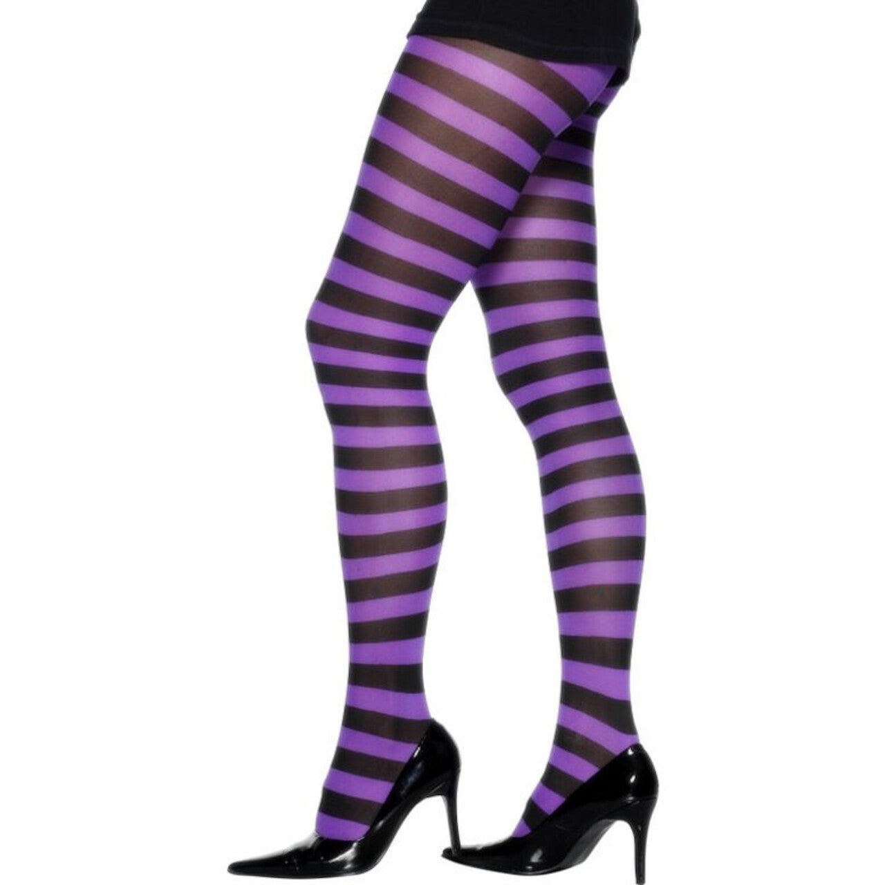 Op deze afbeelding zie je een Accessoires, van het merk Smiffy's. Paars-Zwart Gestreepte Legging Vrouw