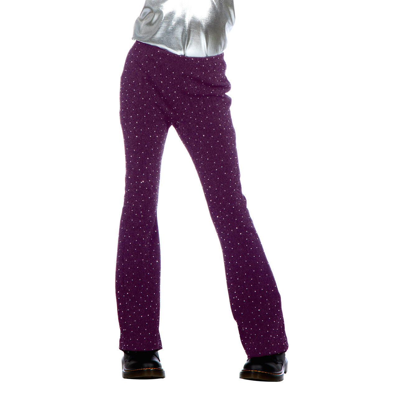 Op deze afbeelding zie je een Kostuums, van het merk Wilbers. Disco Diva Paars Flared Broek Meisje