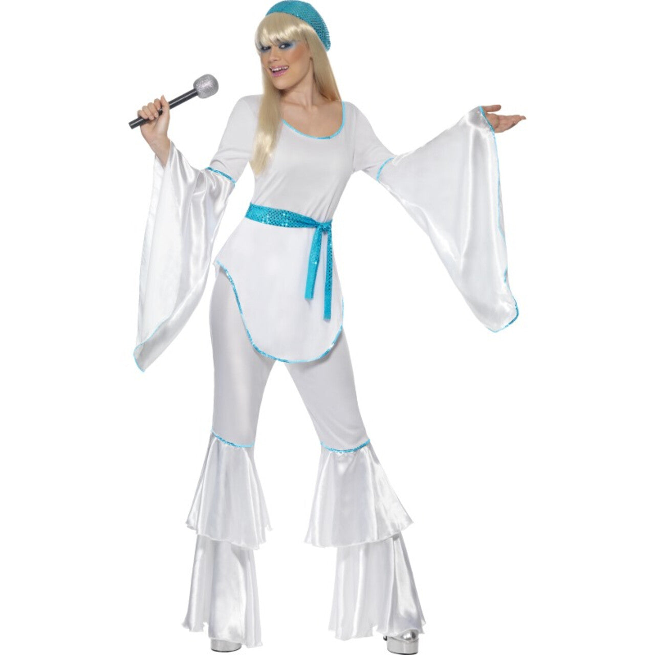 Op deze afbeelding zie je een Kostuums, van het merk Smiffy's. Abba Zangeres Vrouw Kostuum