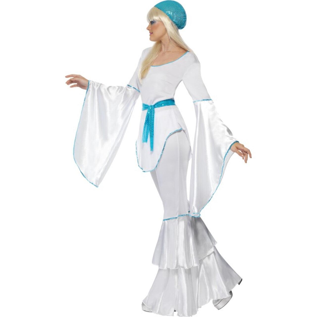 Op deze afbeelding zie je een Kostuums, van het merk Smiffy's. Abba Zangeres Vrouw Kostuum
