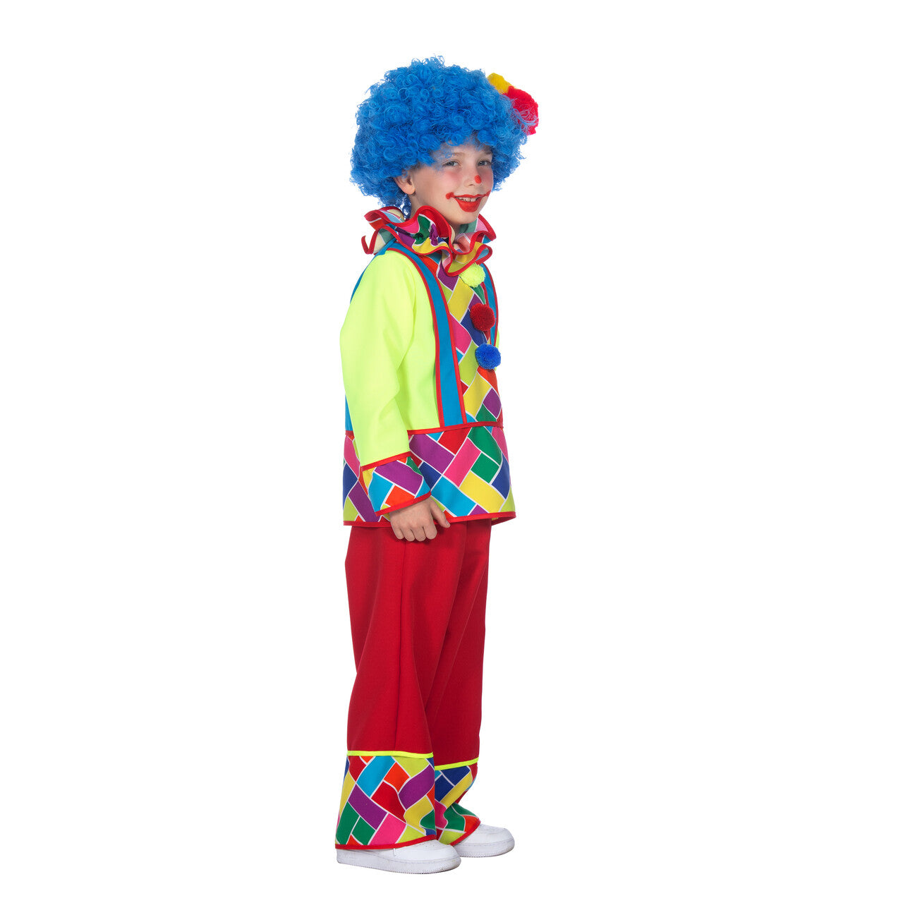 Op deze afbeelding zie je een Kostuums, van het merk Wilbers. Oranje Pierrot Luxe Joker Meisje Kostuum