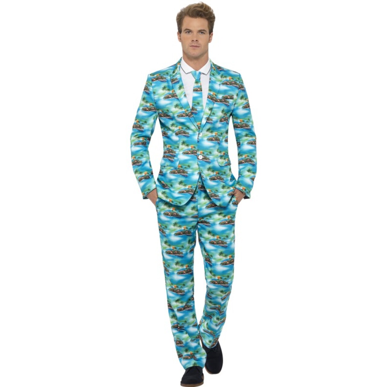 Op deze afbeelding zie je een Kostuums, van het merk Smiffy's. Extravagant Herenkostuum Keurig Pak Aloha! Man