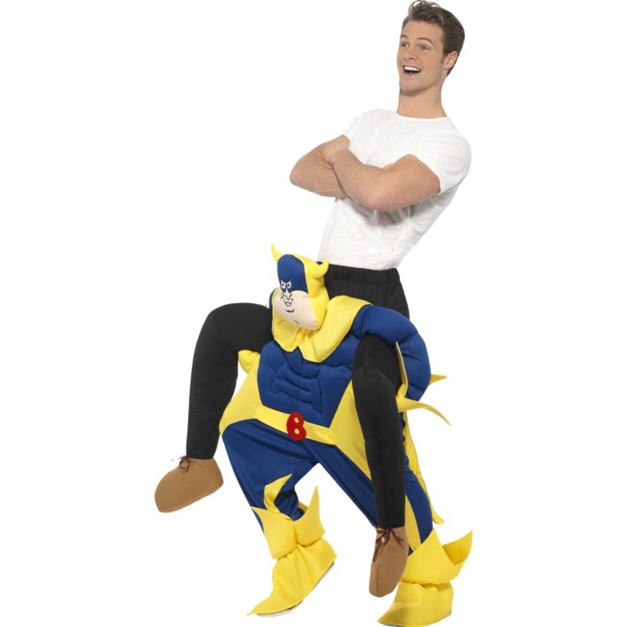 Op deze afbeelding zie je een Kostuums, van het merk Smiffy's. Op De Rug Van Bananaman Kostuum
