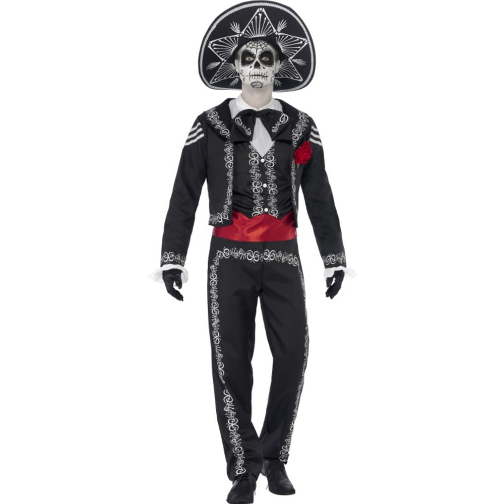 Op deze afbeelding zie je een Kostuums, van het merk Smiffy's. Zwart Day Of The Dead Senor Bones Man Kostuum