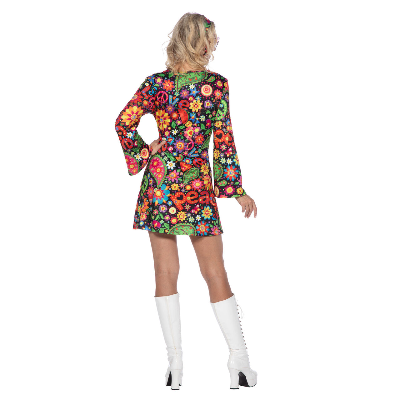 Op deze afbeelding zie je een Kostuums, van het merk Wilbers. Hester Hippie Peace Jurk Vrouw