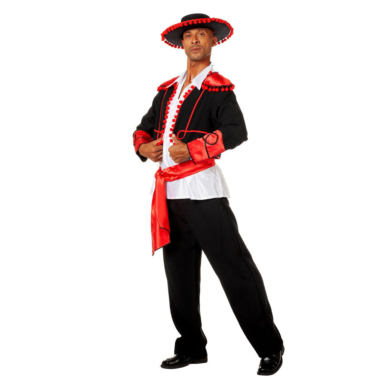 Op deze afbeelding zie je een Kostuums, van het merk Wilbers. Rood Zwarte Flamenco Stierenvechter Don Miguel De Castanguelas Man Kostuum