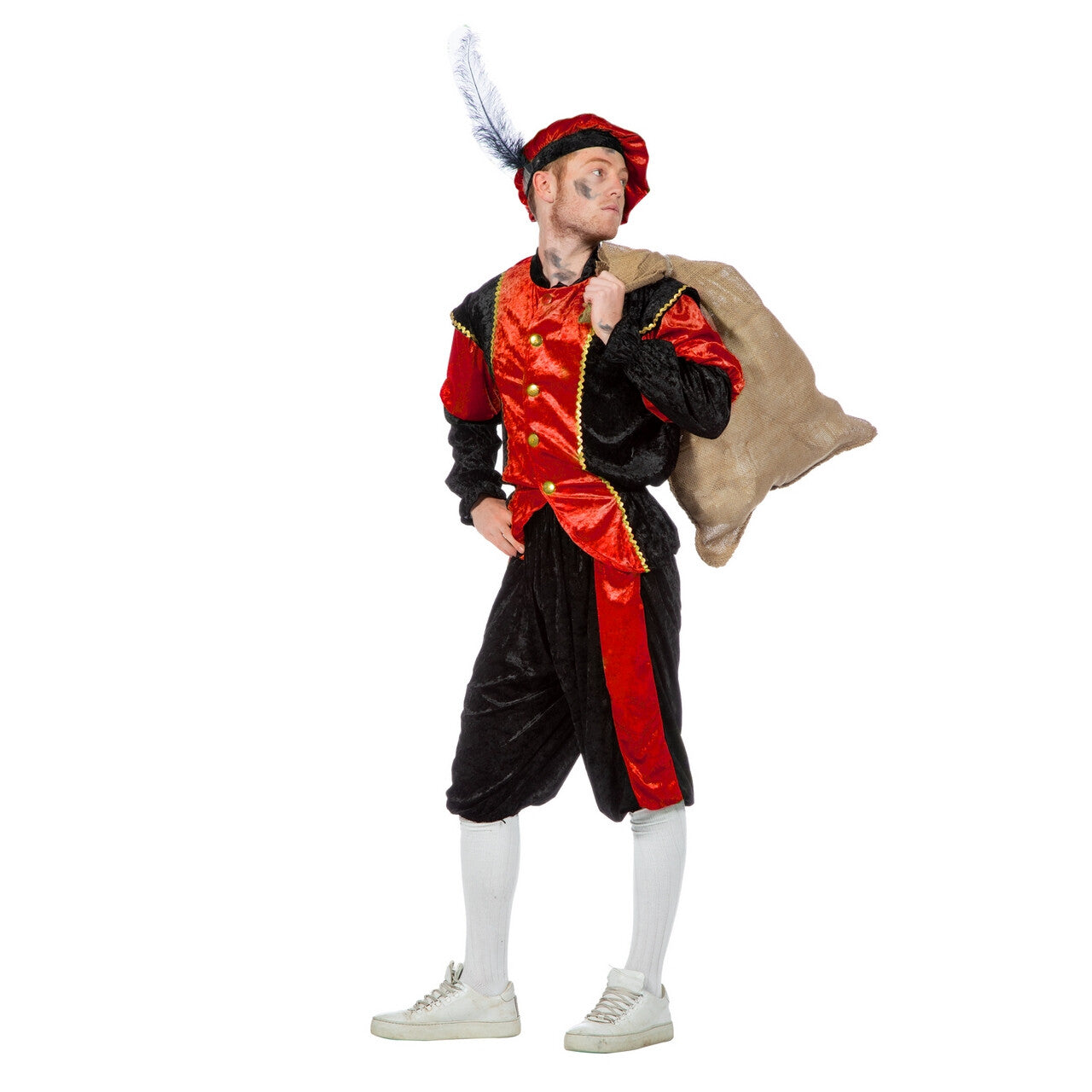 Op deze afbeelding zie je een Kostuums, van het merk Wilbers. Rode Piet Pansamt Budget Kostuum