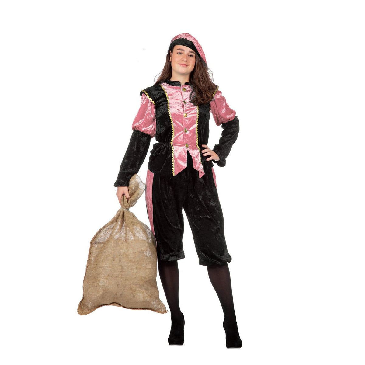 Op deze afbeelding zie je een Kostuums, van het merk Wilbers. Roze Piet Pansamt Budget Unisex Kostuum