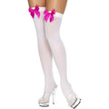 Ondoorzichtige Witte Dijhoge Kousen Met Fuchsia Strik Vrouw