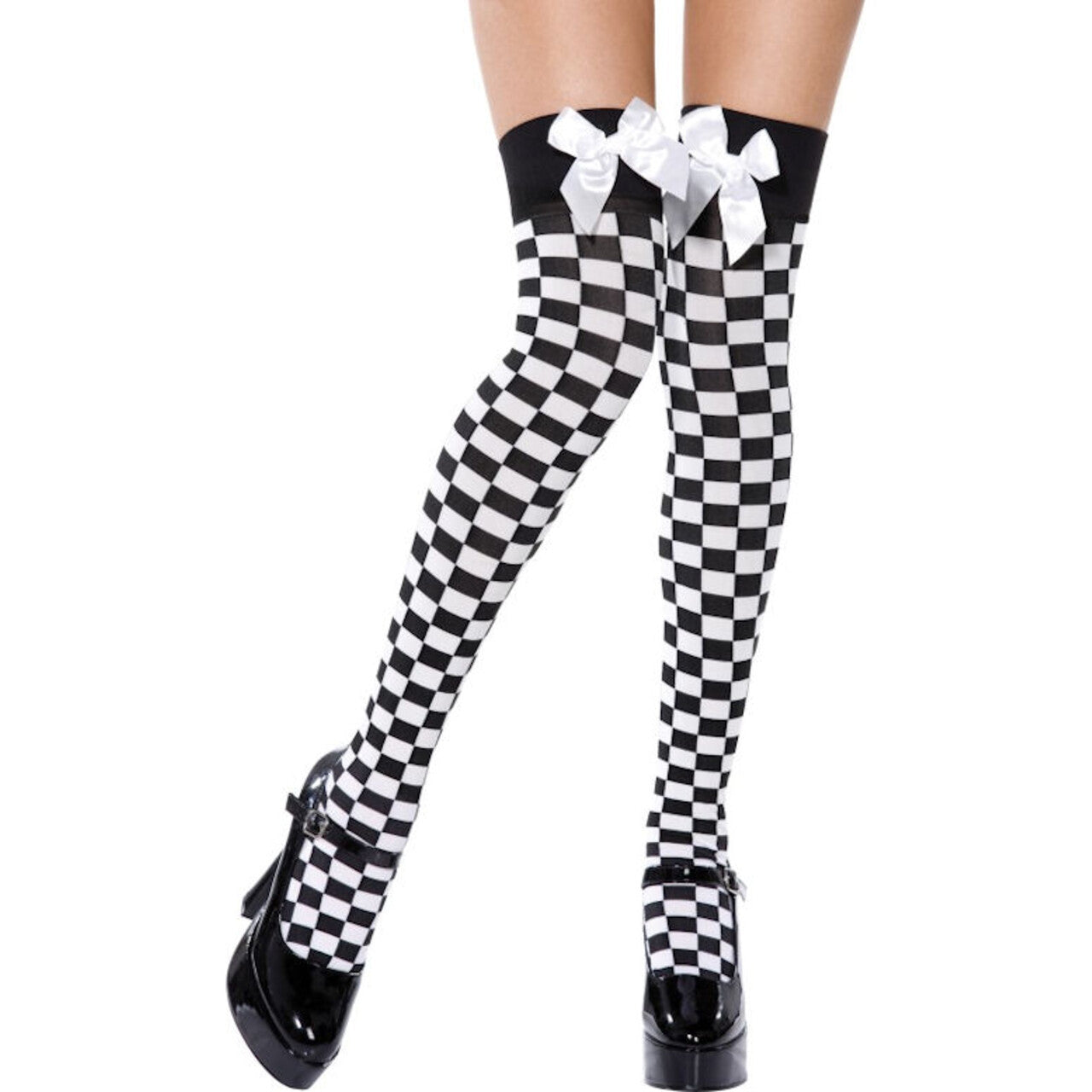 Op deze afbeelding zie je een Accessoires, van het merk Smiffy's. Geruite Dijhoge Kousen Met Strik Vrouw