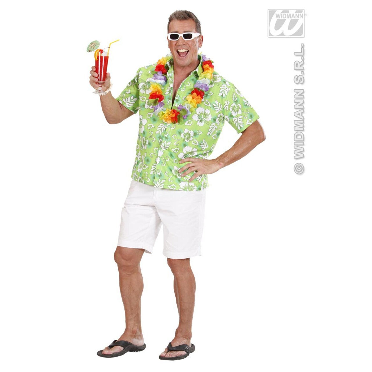 Op deze afbeelding zie je een Kostuums, van het merk Widmann. Hawaii Shirt Groen Man