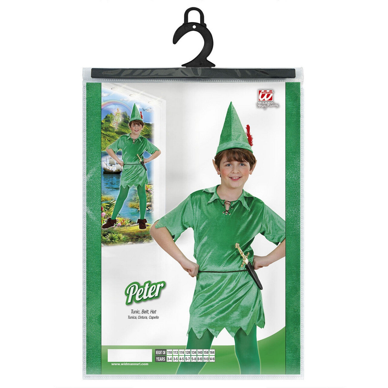 Op deze afbeelding zie je een Kostuums, van het merk Widmann. Peter Pan Jongen Kostuum
