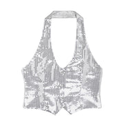Op deze afbeelding zie je een Kostuums, van het merk Widmann. Dames Pailletten Vest Zilver Vrouw