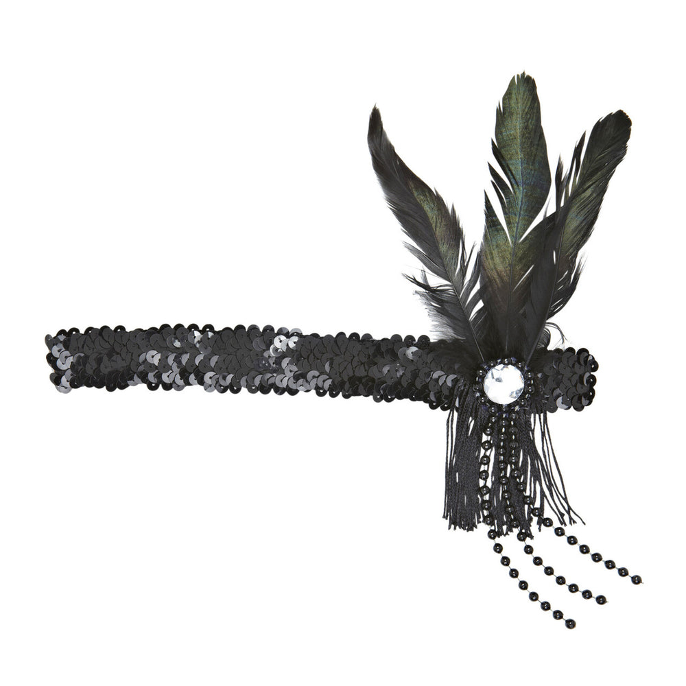 Op deze afbeelding zie je een Accessoires, van het merk Widmann. Hoofdband Pailletten Zwart Met Veren En Parels