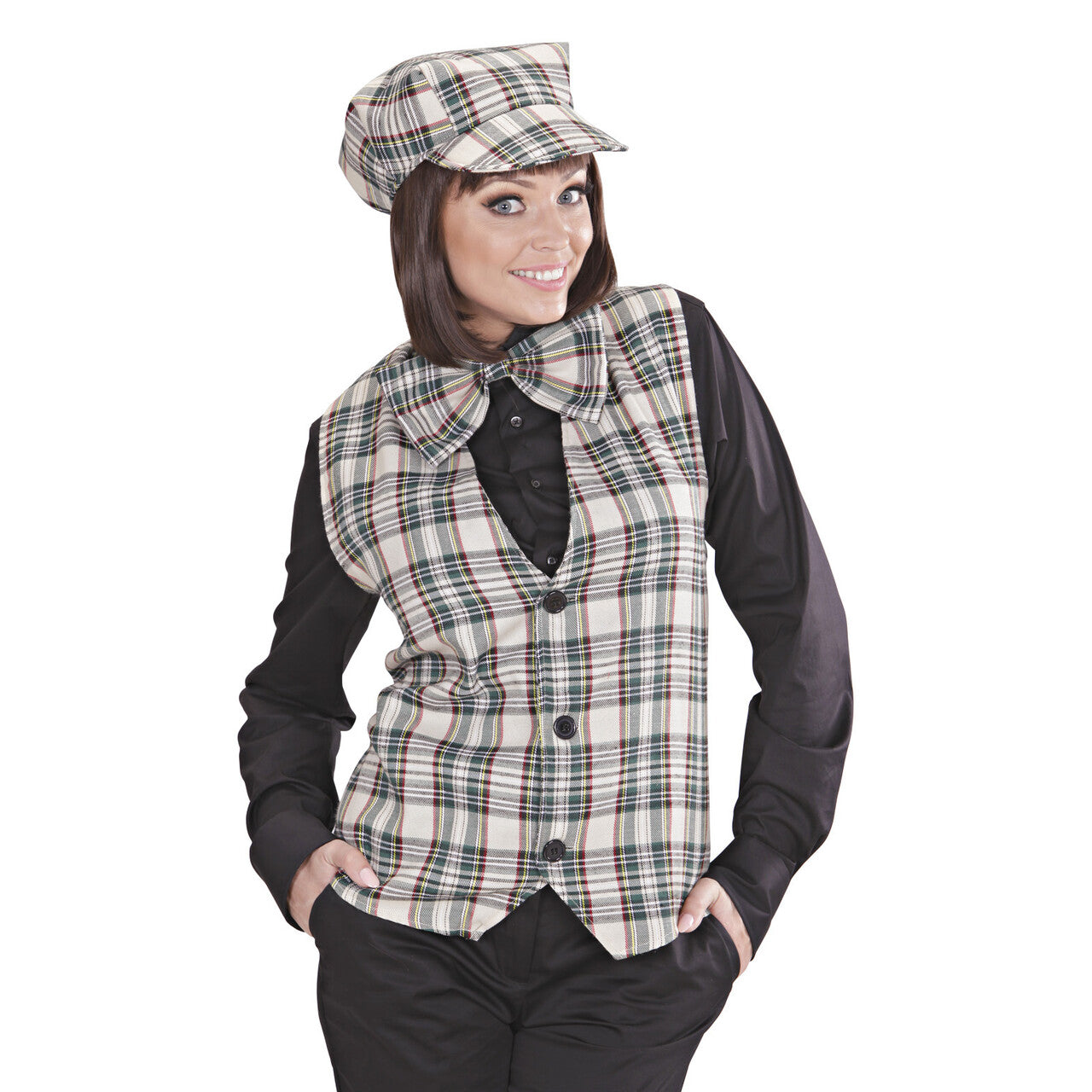 Op deze afbeelding zie je een Kostuums, van het merk Widmann. Vest Schotse Ruit Beige