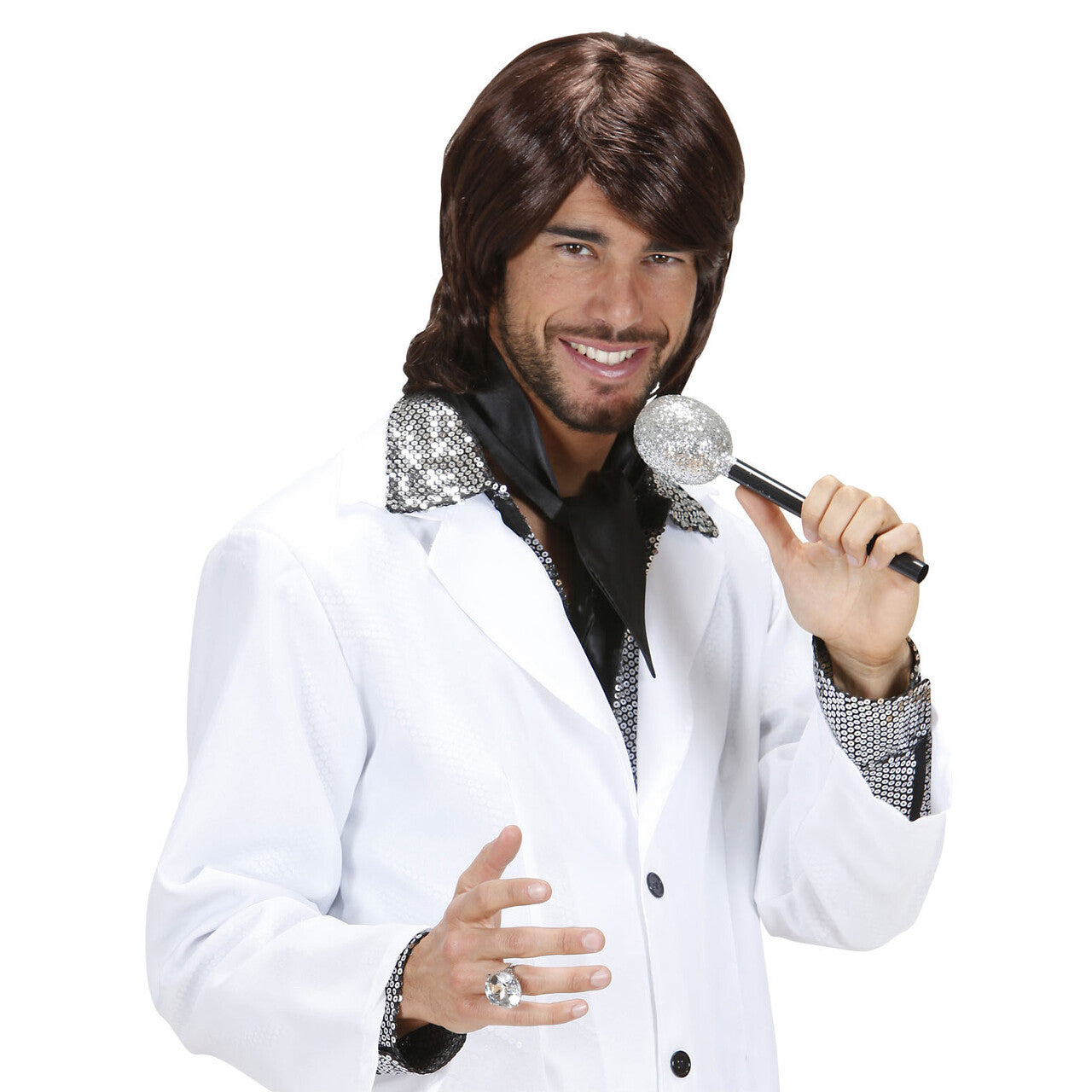 Op deze afbeelding zie je een Accessoires, van het merk Widmann. Pruik 70s Popster Benny