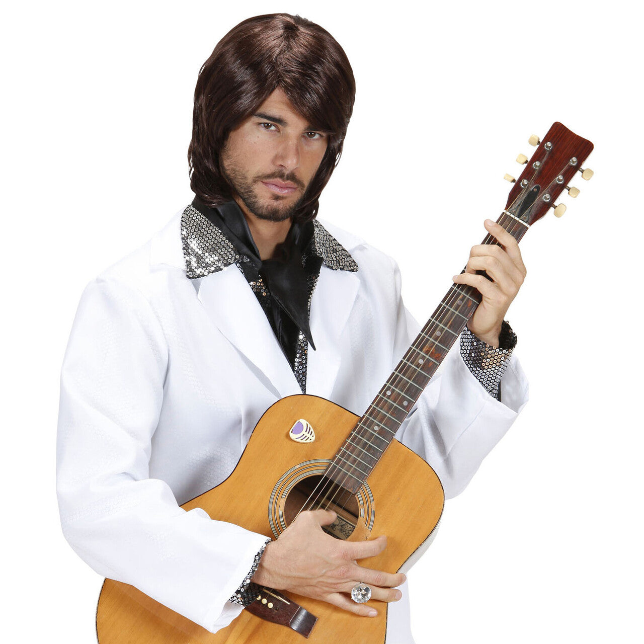 Op deze afbeelding zie je een Accessoires, van het merk Widmann. Pruik 70s Popster Benny