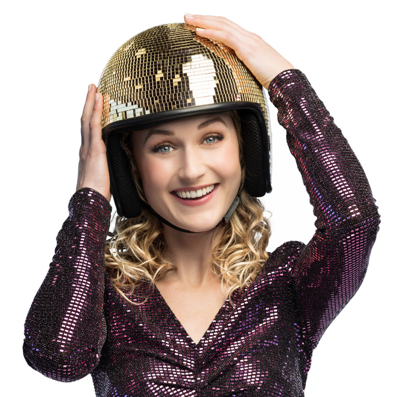 Op deze afbeelding zie je een Accessoires, van het merk Boland. Helm Pailletten Disco Goud