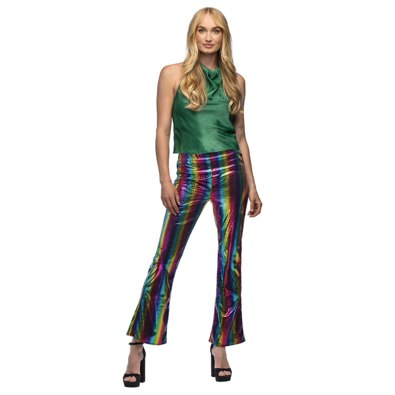 Op deze afbeelding zie je een Kostuums, van het merk Boland. Wijde Pijpen Broek Metallic Rainbow Vrouw