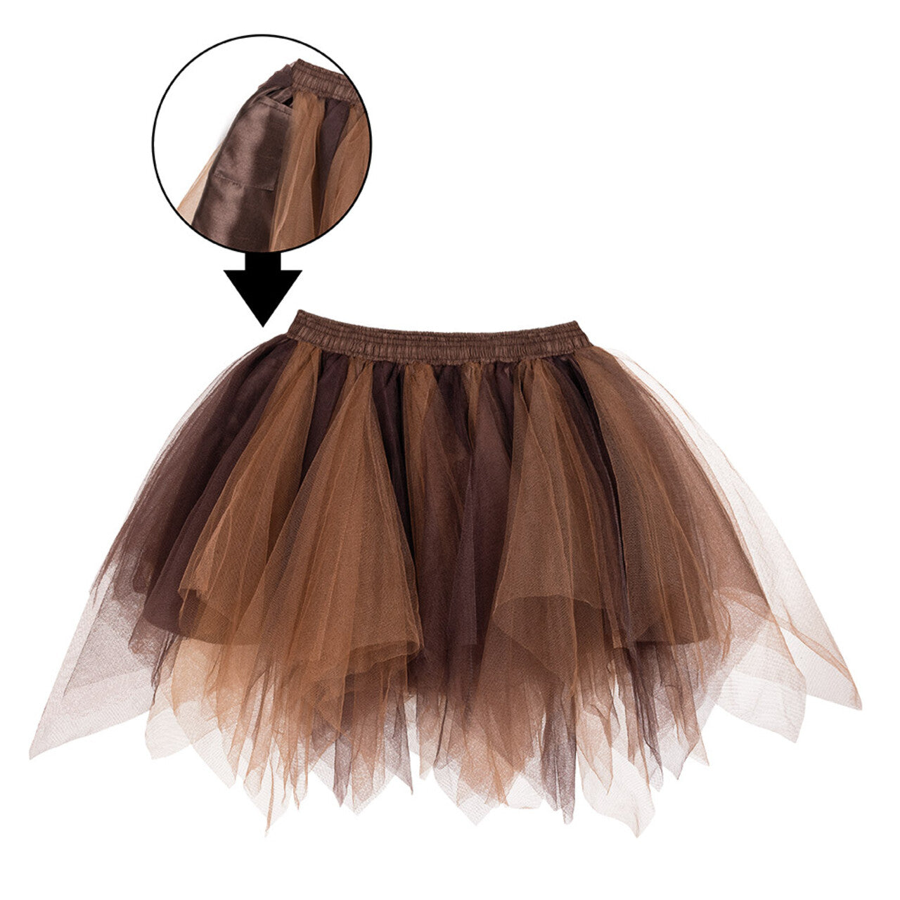 Op deze afbeelding zie je een Kostuums, van het merk Boland. Steampunk Petticoat Bruin / Taupe 3 Laags Vrouw