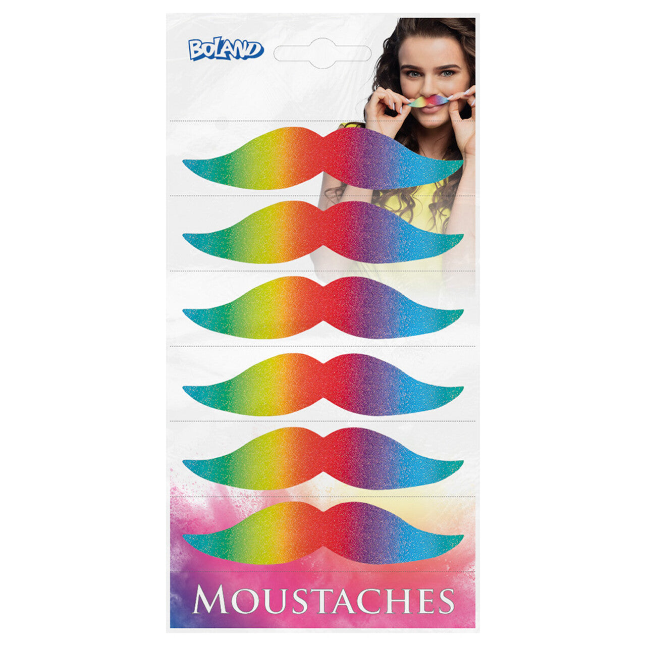 Op deze afbeelding zie je een Accessoires, van het merk Boland. 6x Magische Regenboog Snor