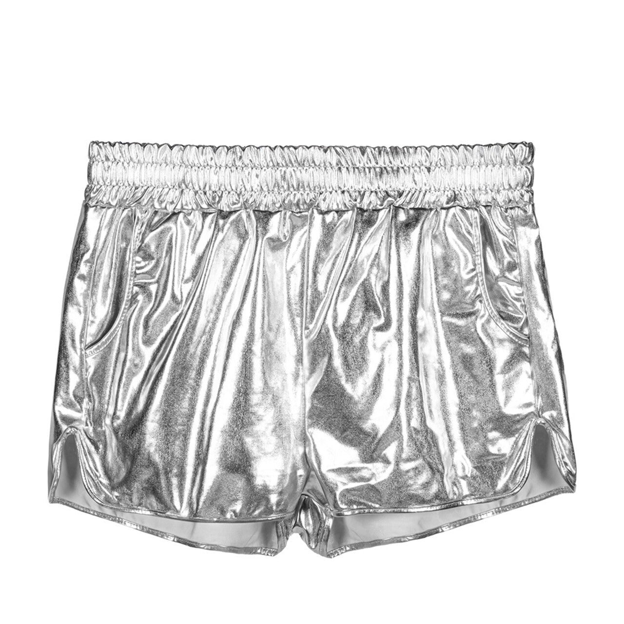 Op deze afbeelding zie je een Kostuums, van het merk Boland. Hotpants Metallic Shiny Sports Zilver Vrouw