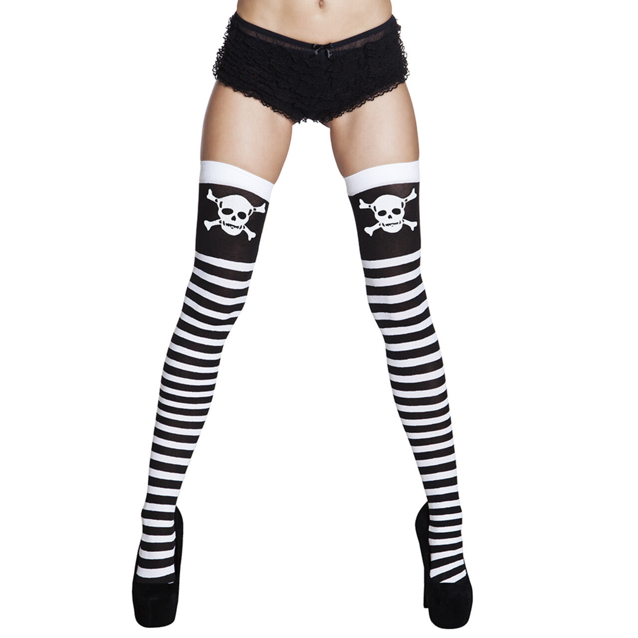 Op deze afbeelding zie je een Accessoires, van het merk Boland. Kousen Pirate Stripes Zwart Wit