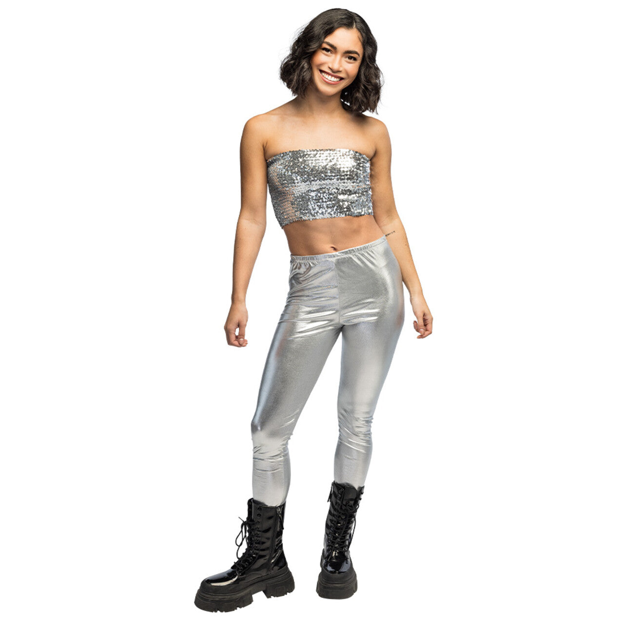 Op deze afbeelding zie je een Kostuums, van het merk Boland. Legging Zilver Metallic Vrouw