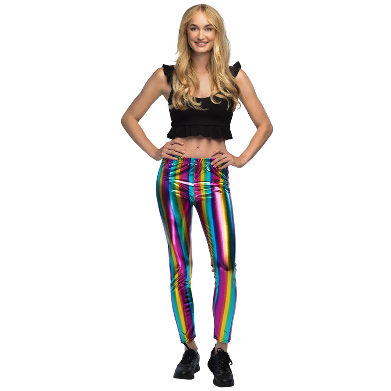 Op deze afbeelding zie je een Kostuums, van het merk Boland. Legging Metallic Regenboog Vrouw