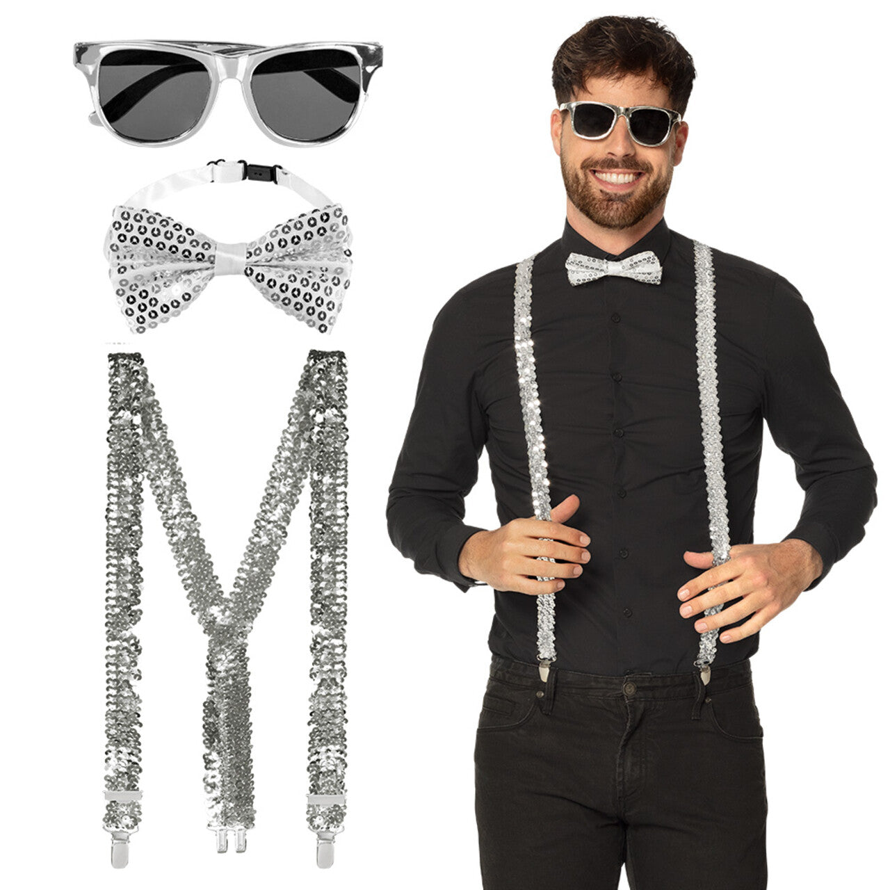 Op deze afbeelding zie je een Accessoires, van het merk Boland. Gentleman Party Pailletten Set Zilver