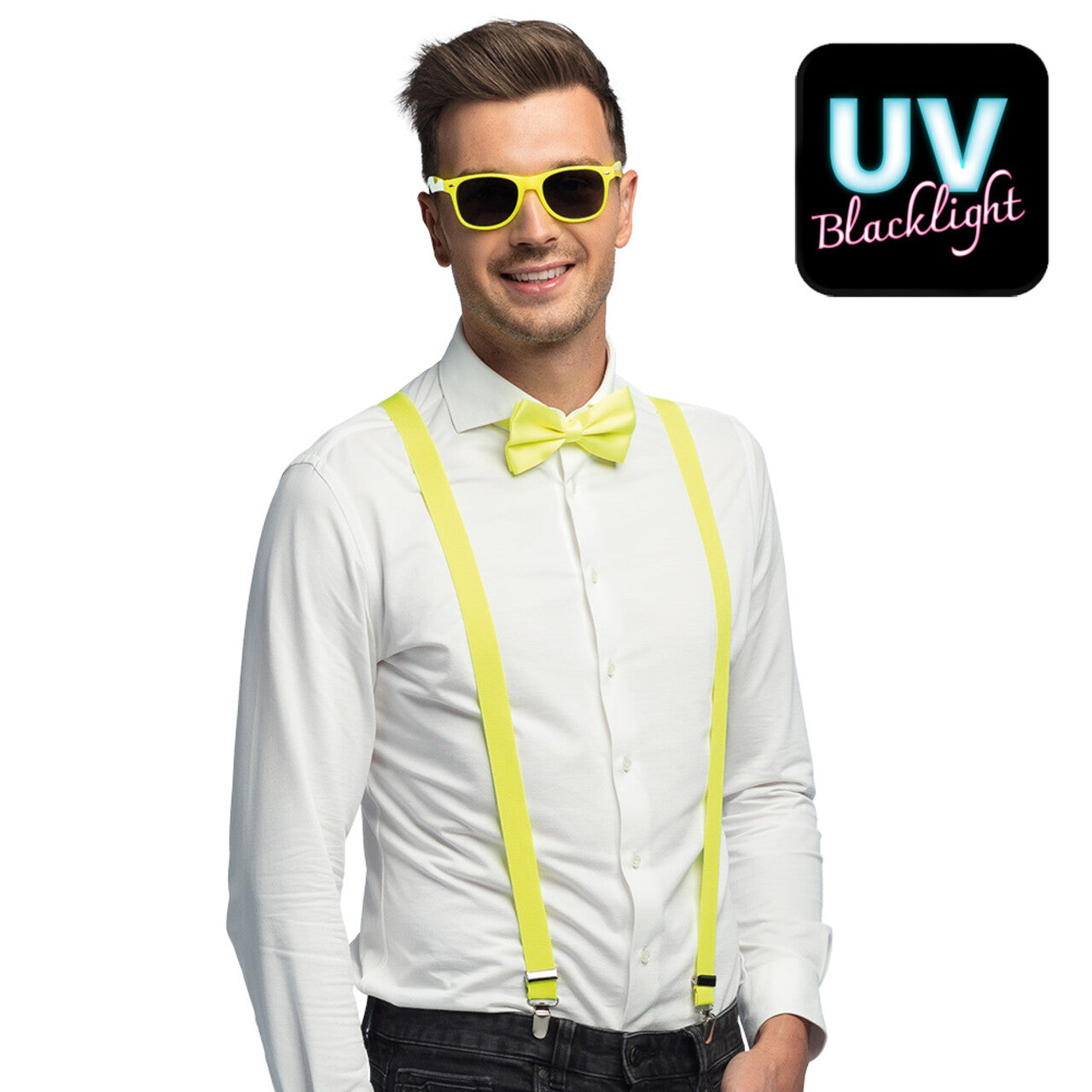 Op deze afbeelding zie je een Accessoires, van het merk Boland. Gentleman Party Set Neongeel