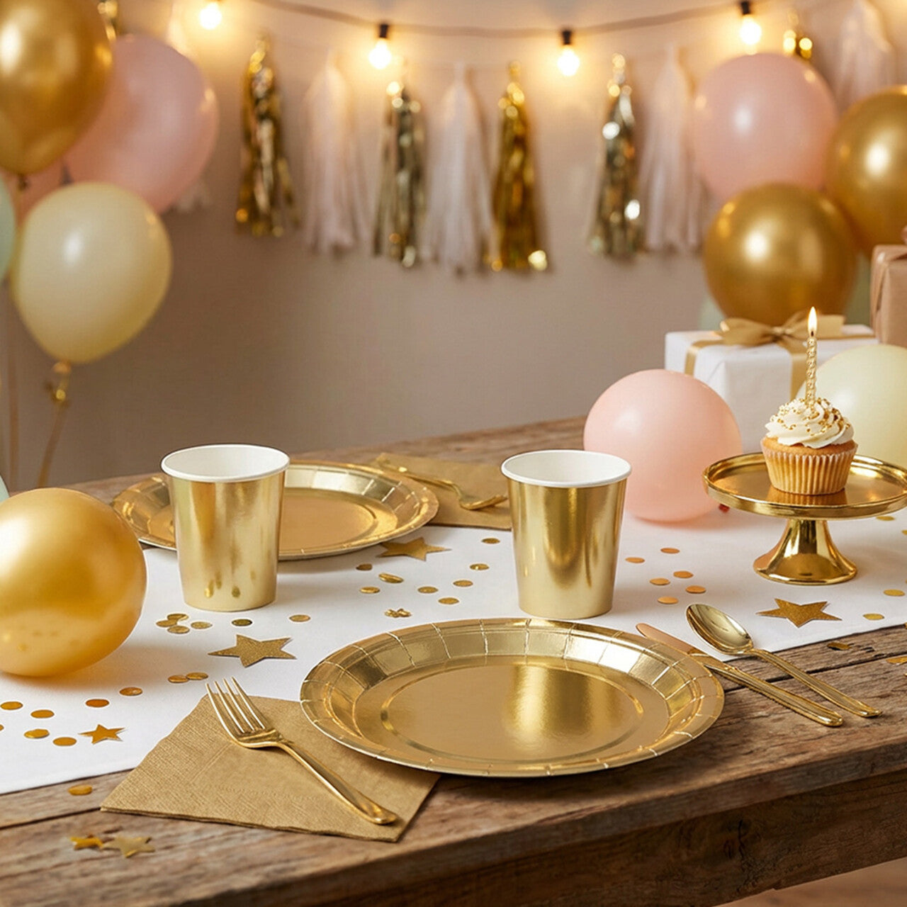 Op deze afbeelding zie je een Decoratie, van het merk Boland. Papieren Feestservies Set Goud