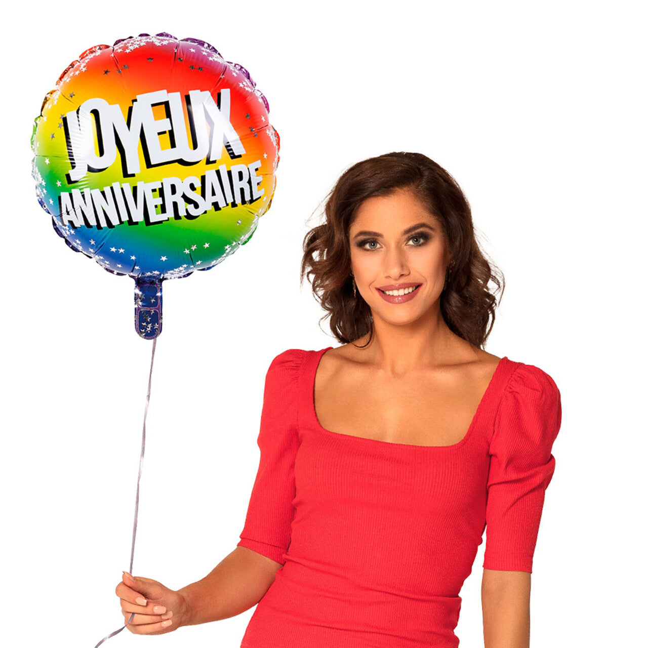 Op deze afbeelding zie je een Decoratie, van het merk Boland. Folieballon Rainbow Joyeux Anniversaire Dubbelzijdig