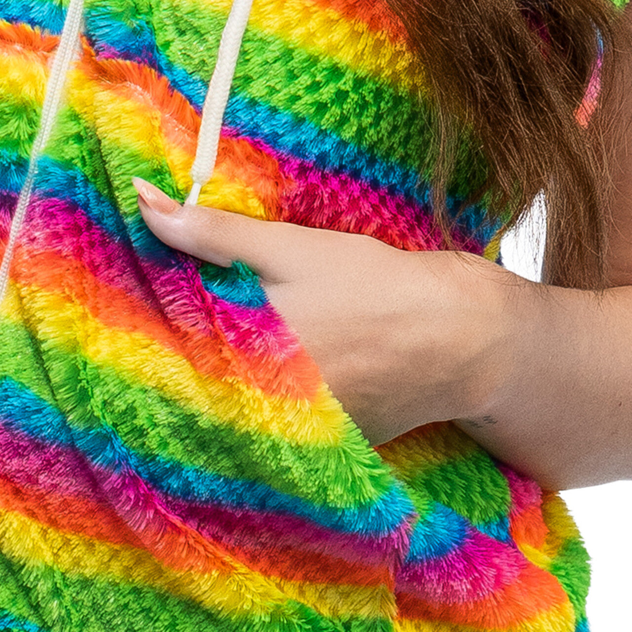 Op deze afbeelding zie je een Kostuums, van het merk Boland. Must Have Bodywarmer Fluffy Regenboog