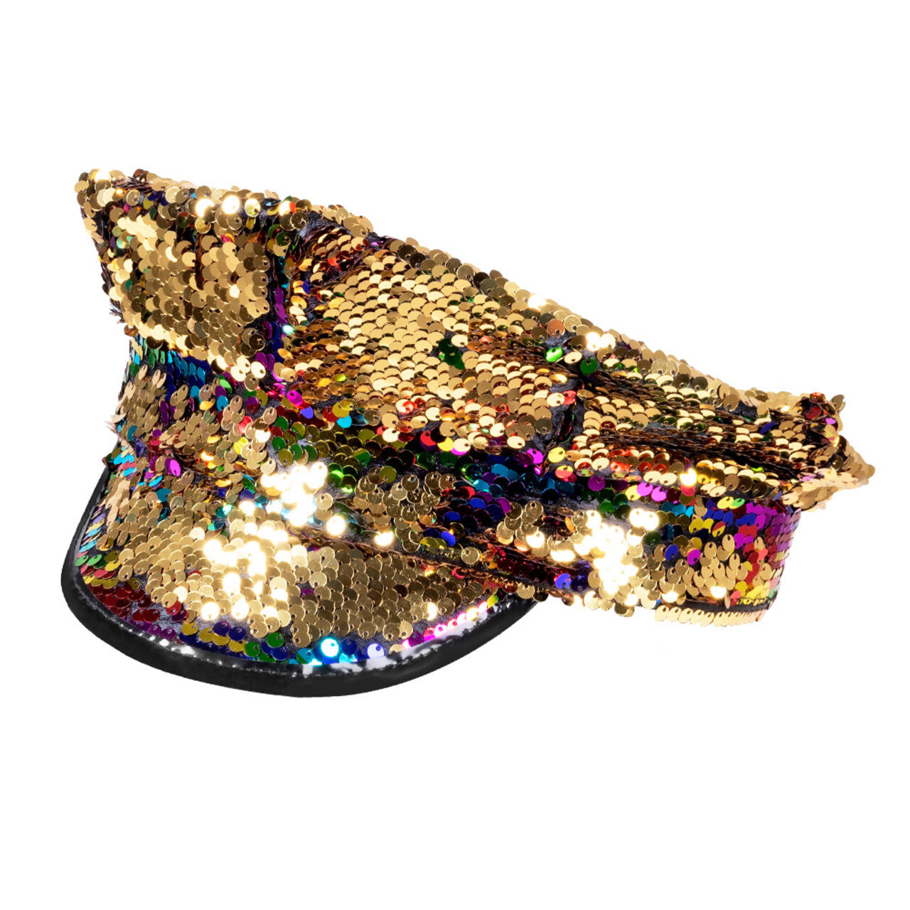 Op deze afbeelding zie je een Accessoires, van het merk Boland. Kapiteinspet Rainbow Switch (Omkeerbare Pailletten Regenboog / Goud)