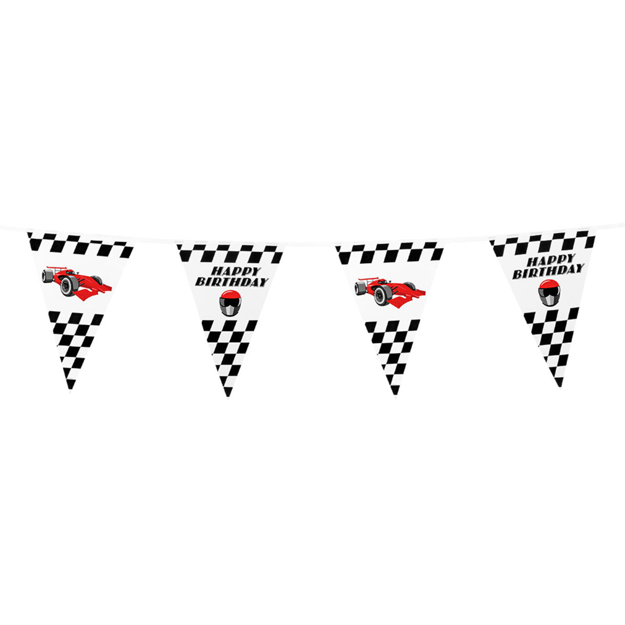 Op deze afbeelding zie je een Decoratie, van het merk Boland. Vlaggenlijn Happy Birthday Race Car