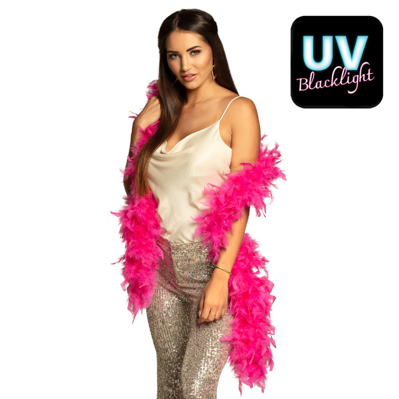 Op deze afbeelding zie je een Accessoires, van het merk Boland. Boa Candy Sweet Neonroze Uv