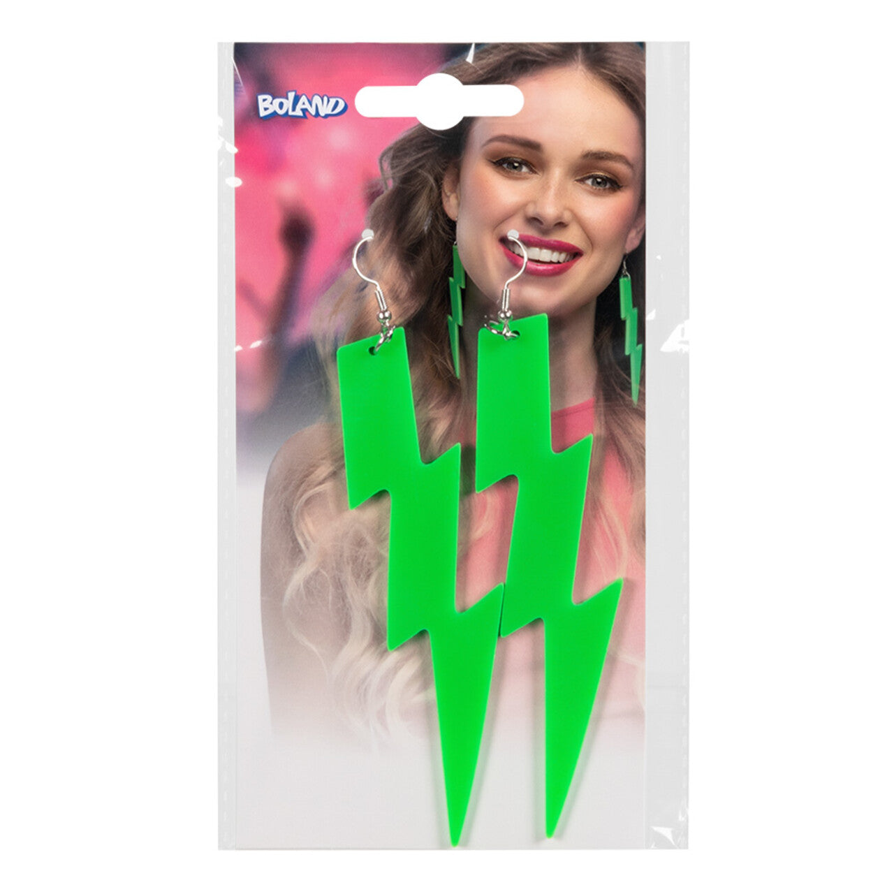 Op deze afbeelding zie je een Accessoires, van het merk Boland. Paar Oorbellen Flash Neongroen Uv