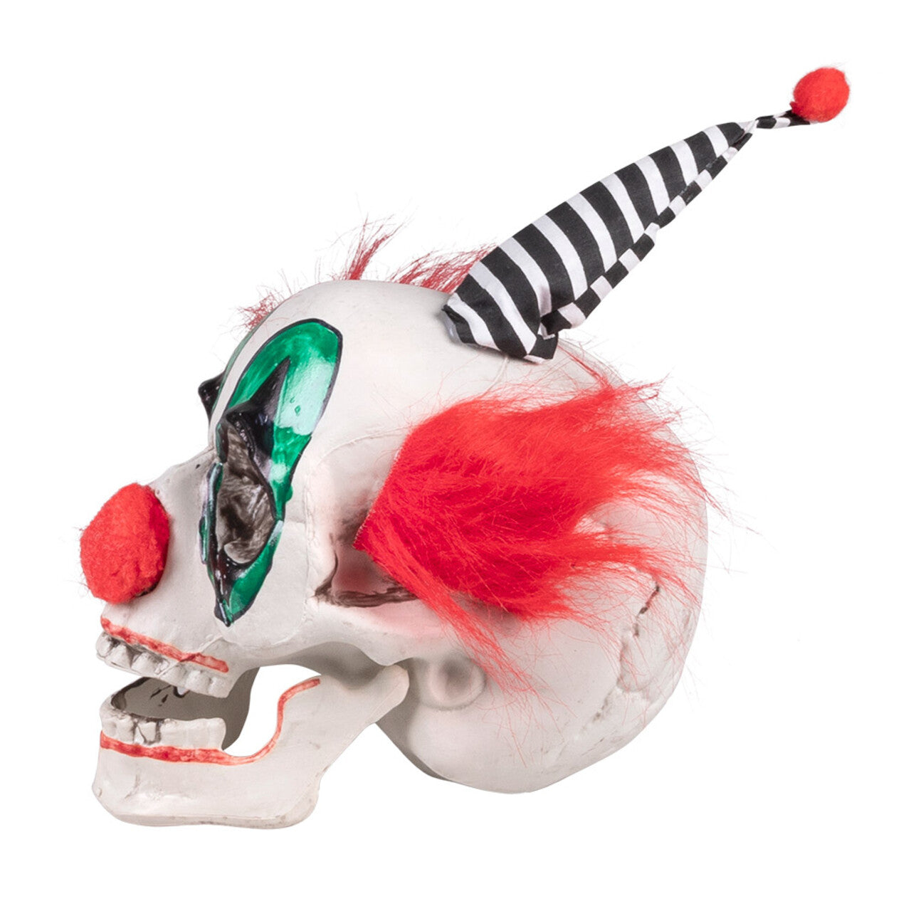 Op deze afbeelding zie je een Decoratie, van het merk Boland. Decoratie Schedel Scary Clown Met Beweegbare Kaak