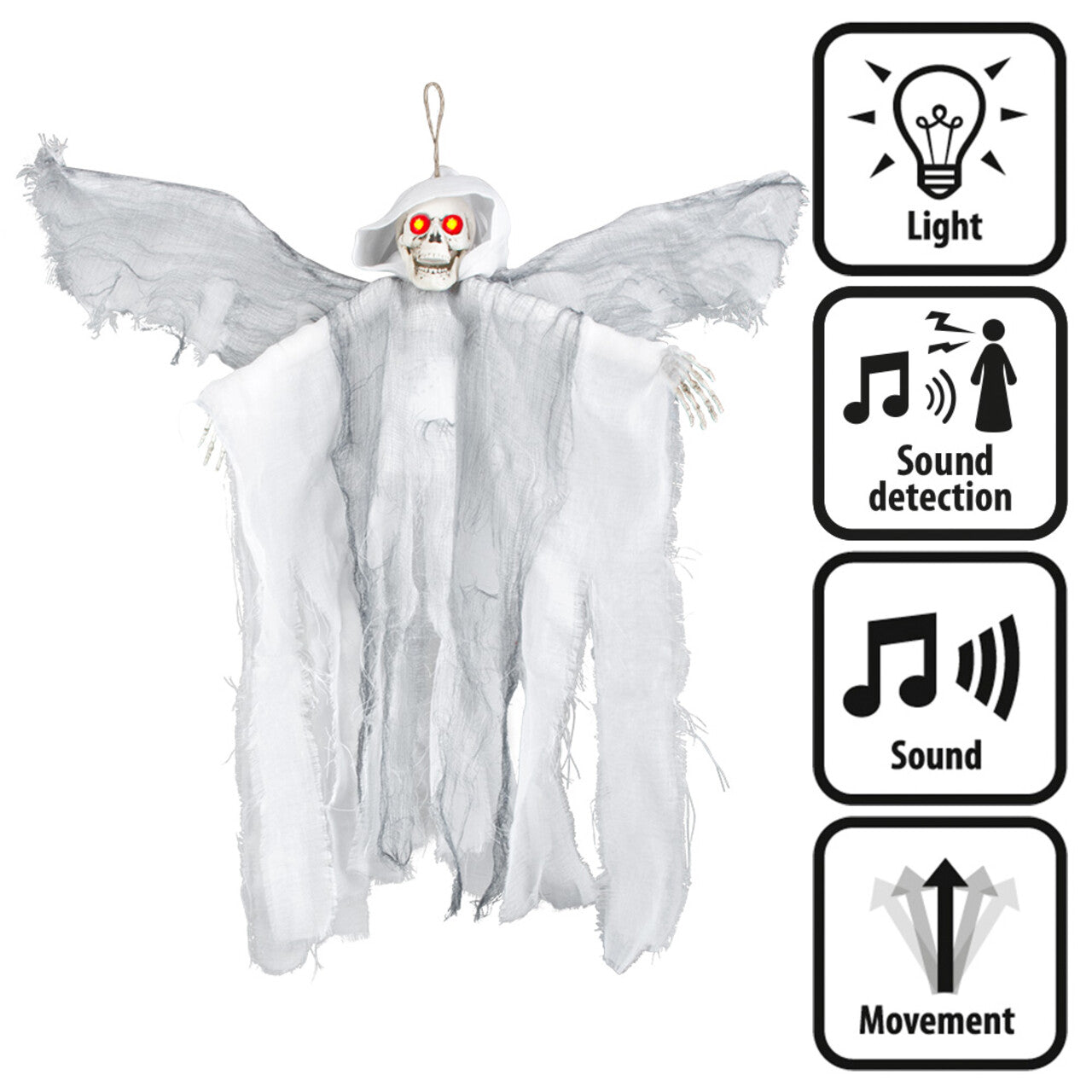 Op deze afbeelding zie je een Decoratie, van het merk Boland. Hangdecoratie Enge Engel Spook Met Licht En Geluid