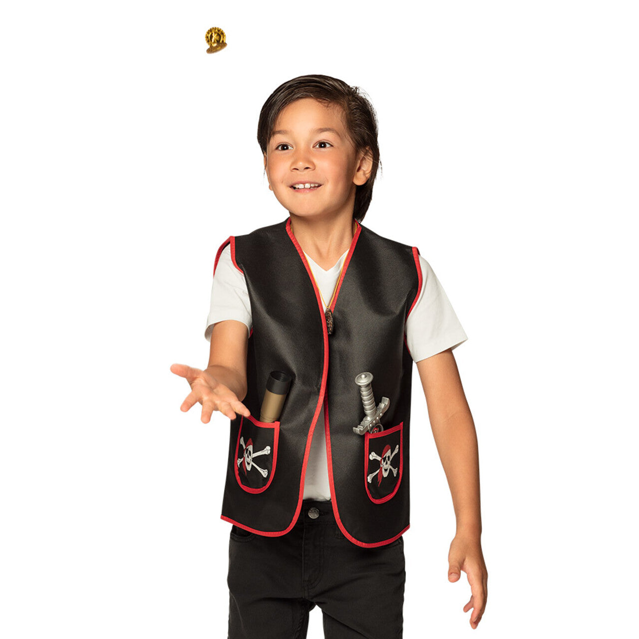 Op deze afbeelding zie je een Kostuums, van het merk Boland. Piratenvest Zwart Skull Soldier Kind Kostuum