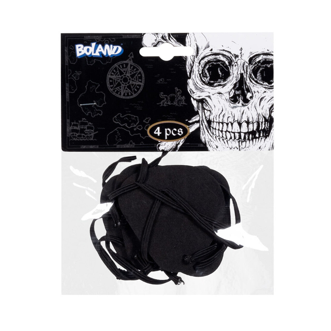 Op deze afbeelding zie je een Accessoires, van het merk Boland. Set Piraten Ooglapjes 4 Stuks Zwart