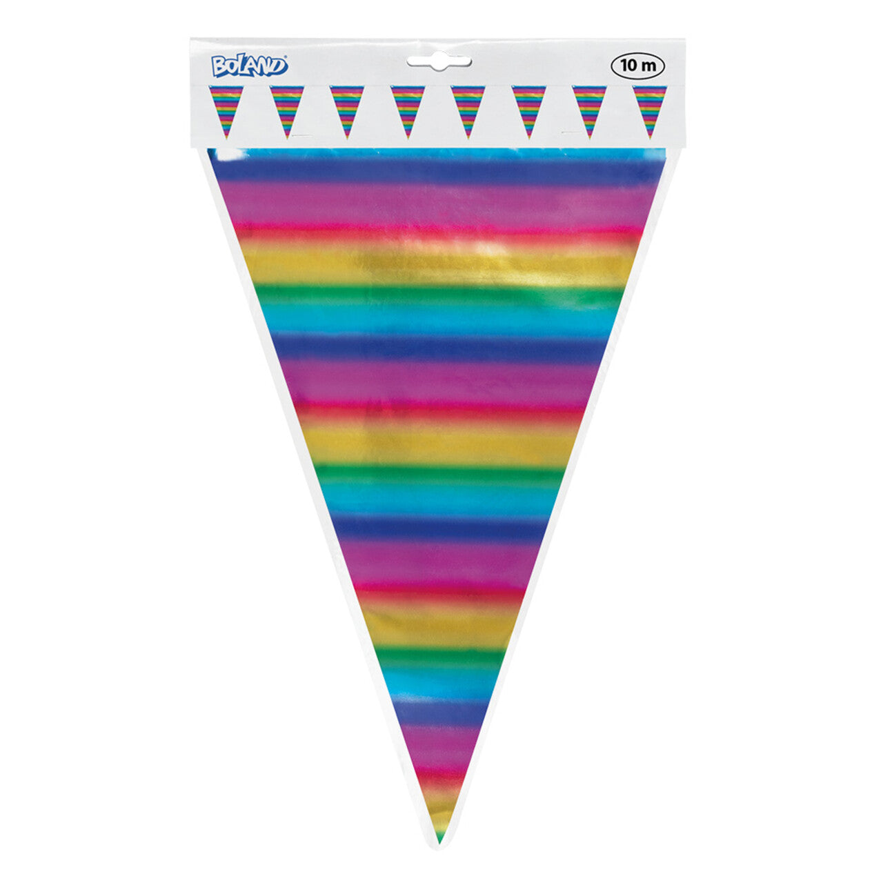 Op deze afbeelding zie je een Decoratie, van het merk Boland. Folie Vlaggenlijn Regenboog Kleuren Feest